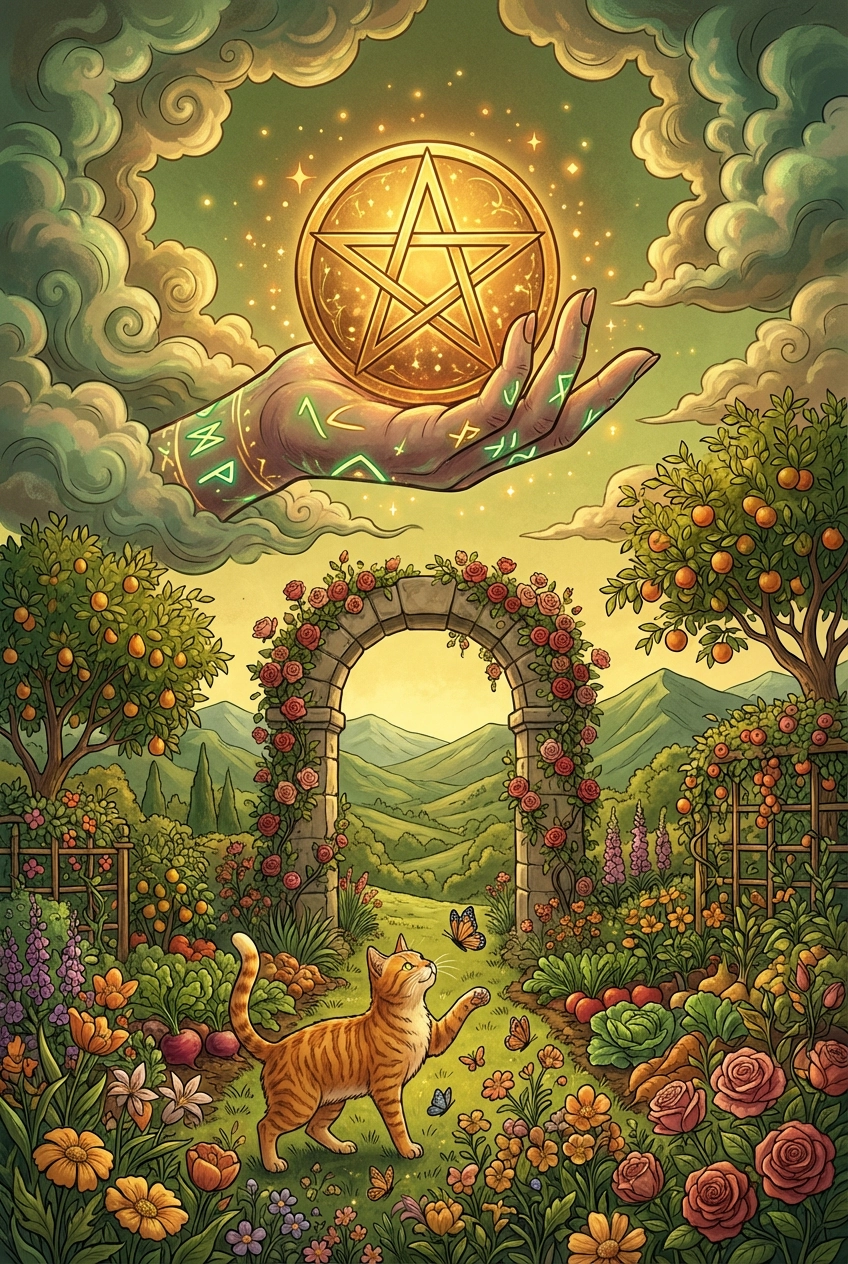 Tarotkarte Ass der Münzen