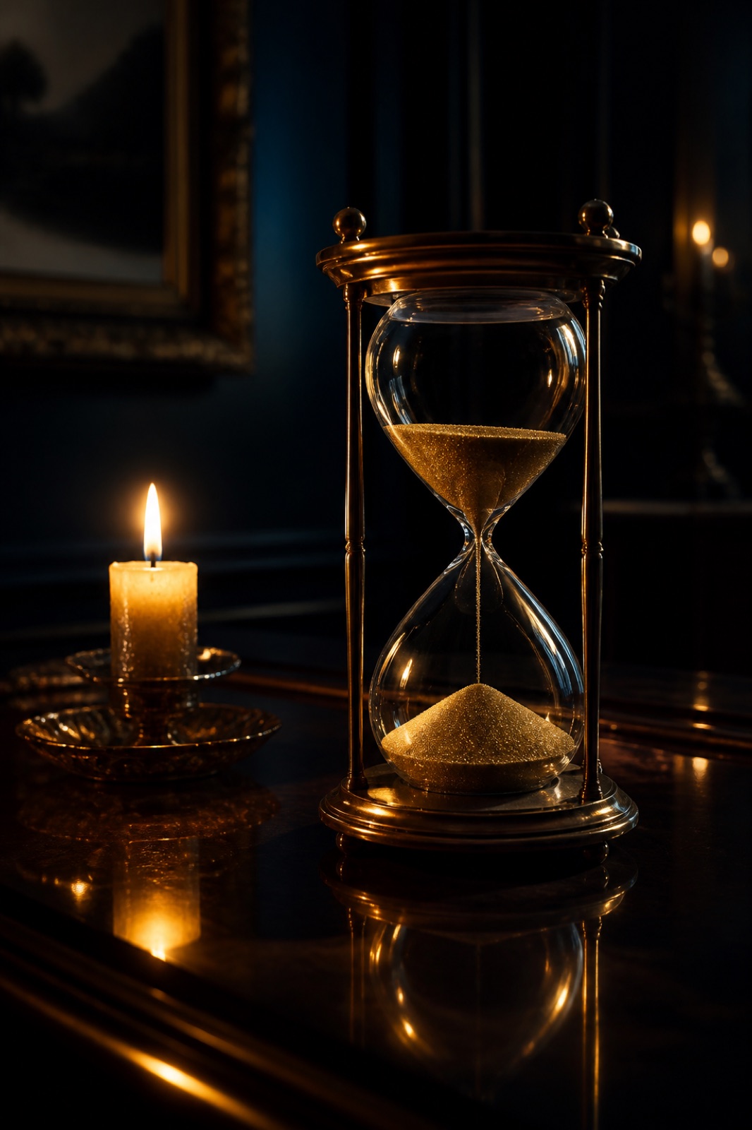 Sanduhr mit golden schimmerndem Sand